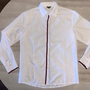 Formal White Dress Shirt with Red & Black Stripe